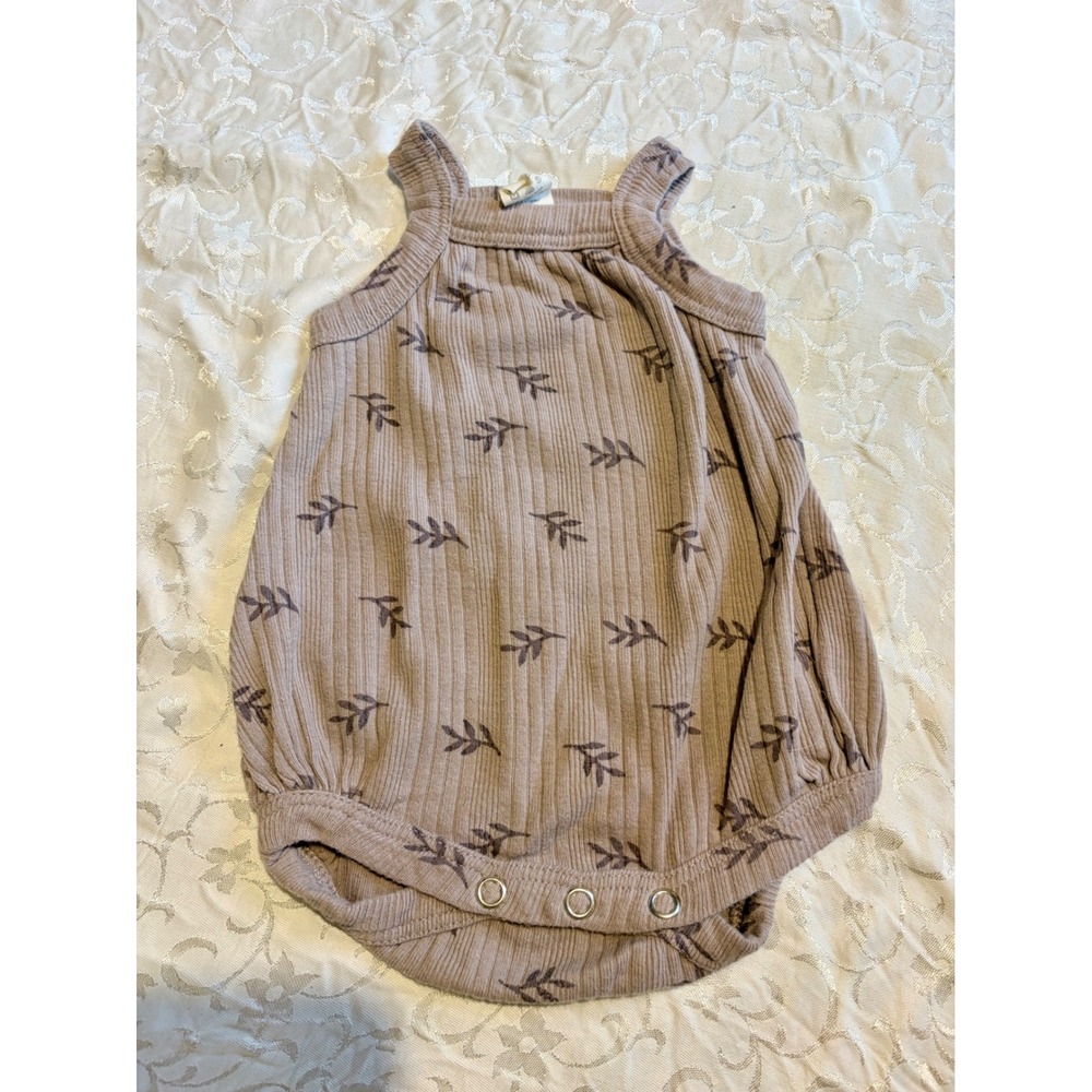 Kate Quinn Organic Cotton Ribbed Bubble Romper Leaf Print 0-3M
